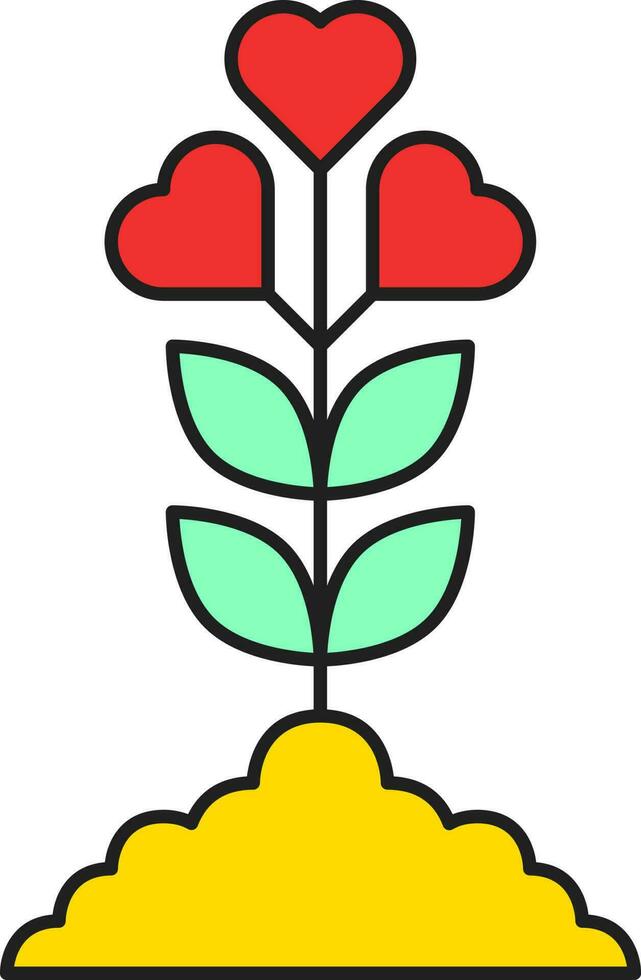 plano corazón flor planta vistoso icono. vector