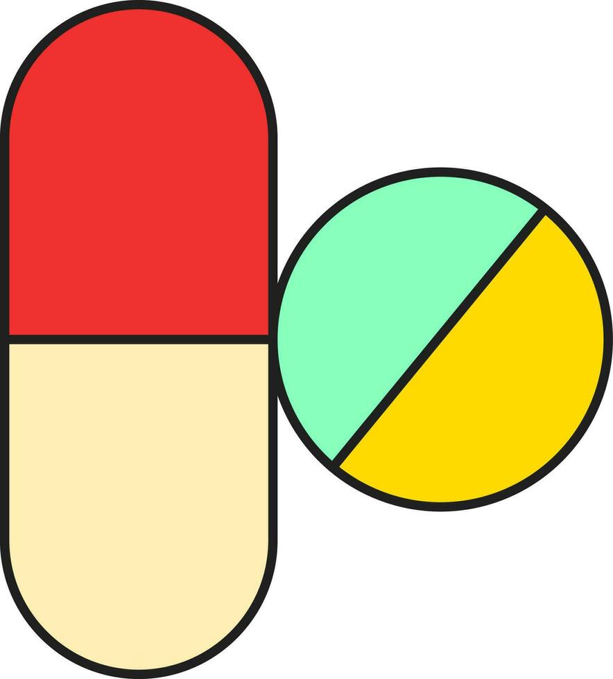 Colorful Capsule And Tablet Icon Or Symbol. vector