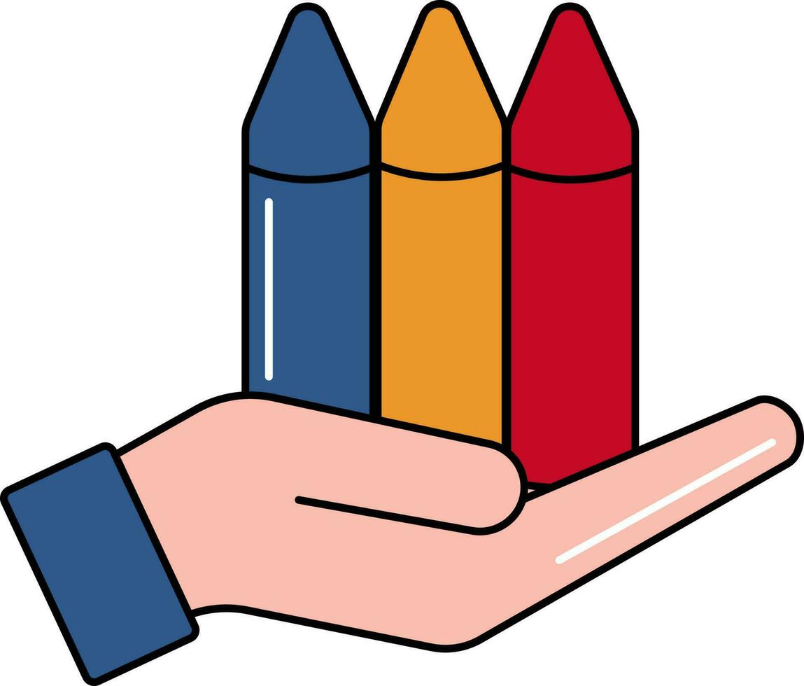 Crayon Pencils On Hand Colroful Icon. vector