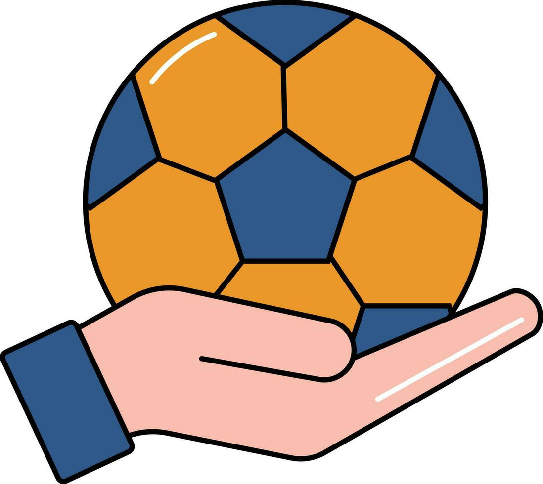 Hand Holding Football Icon In Blue And Orange Color. vector