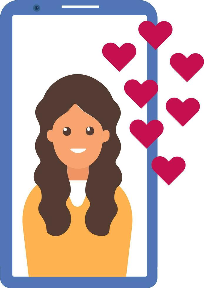 Woman Likes Hearts In Smartphone Screen Colorful Icon. vector