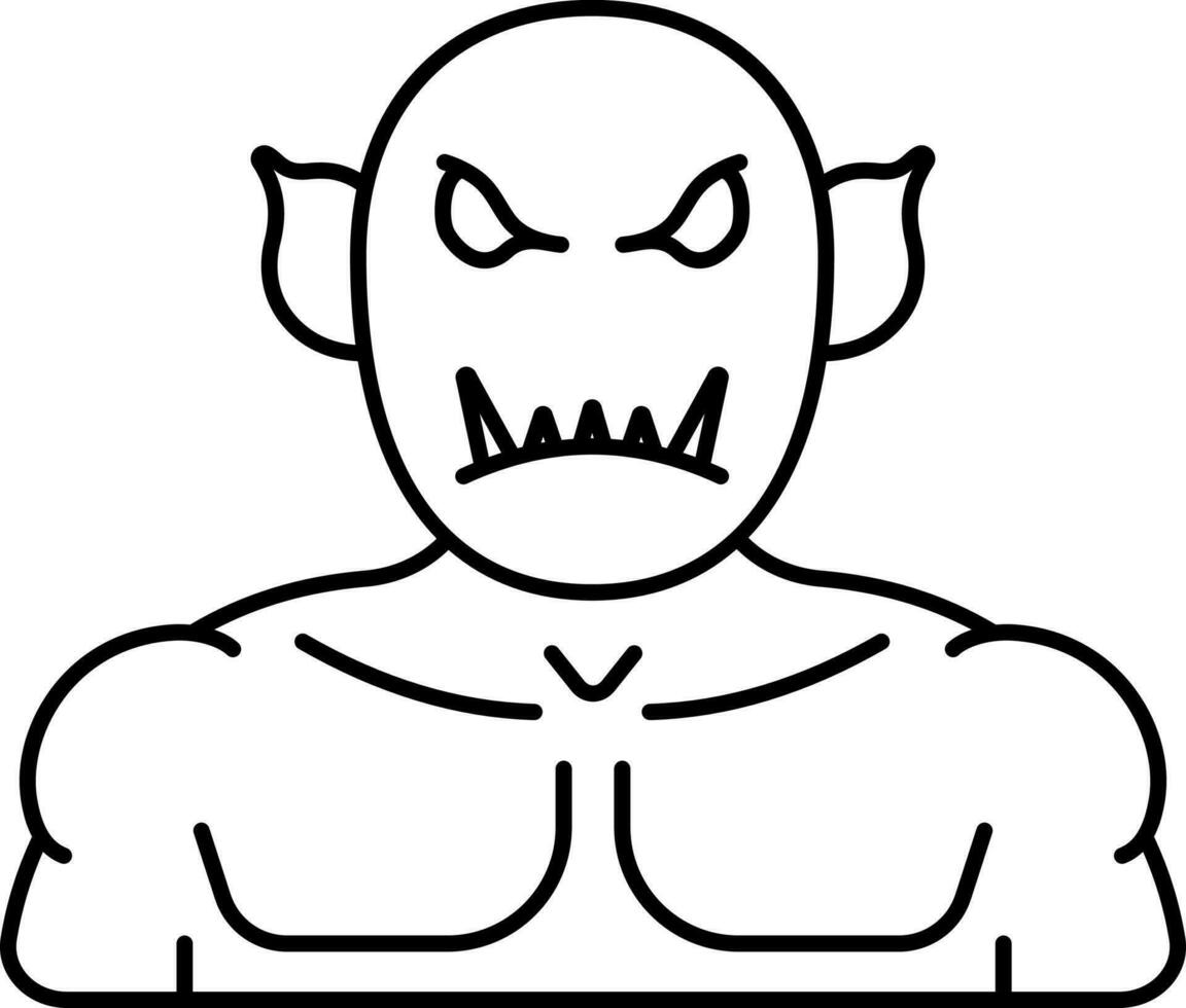 Black Thin Line Art Of Ogre Cartoon Icon. vector