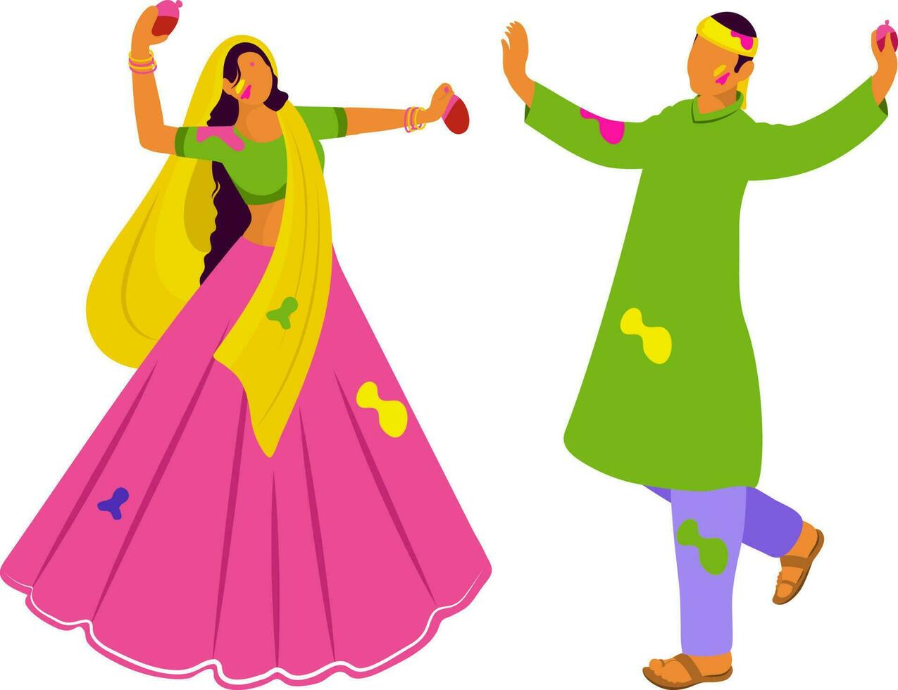 Faceless Young Woman And Man Throwing Water Balloons At Each Other For Holi Festival. vector