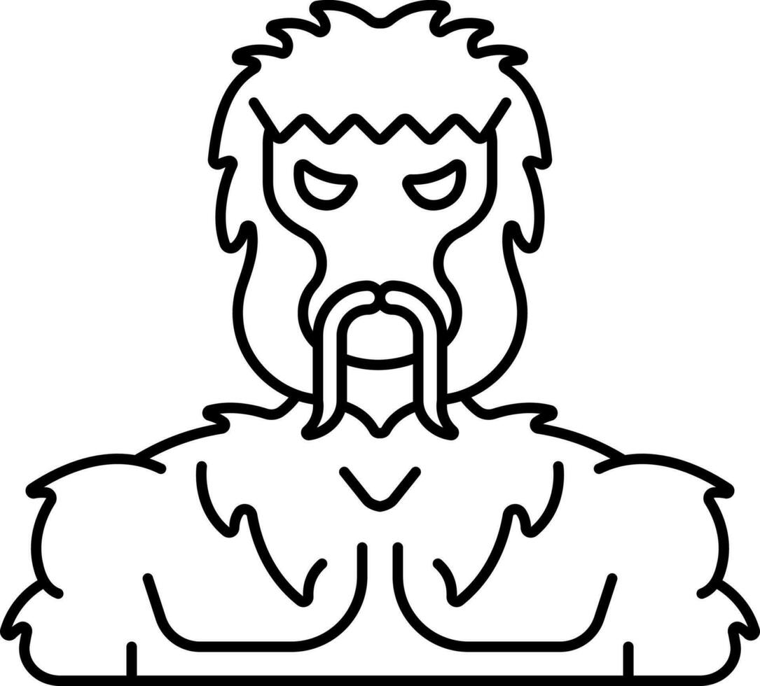 Black Outline Yeti Mythical Creature Icon. vector
