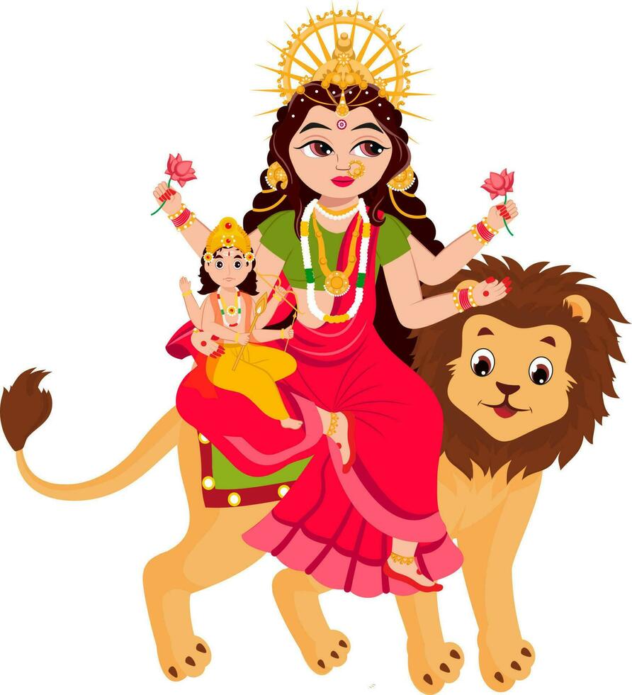 Indian Goddess Skandmata Sculpture On White Background. vector