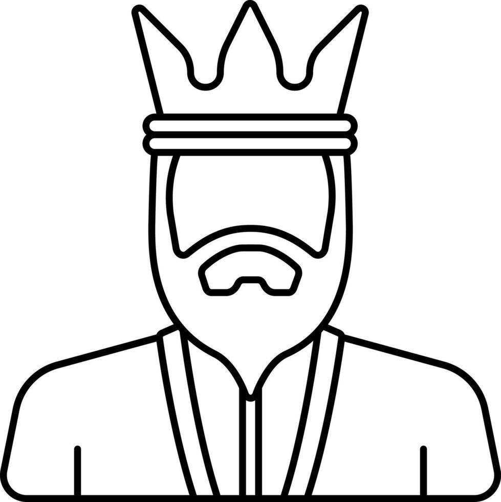 negro lineal estilo barbado hombre vistiendo corona icono. vector