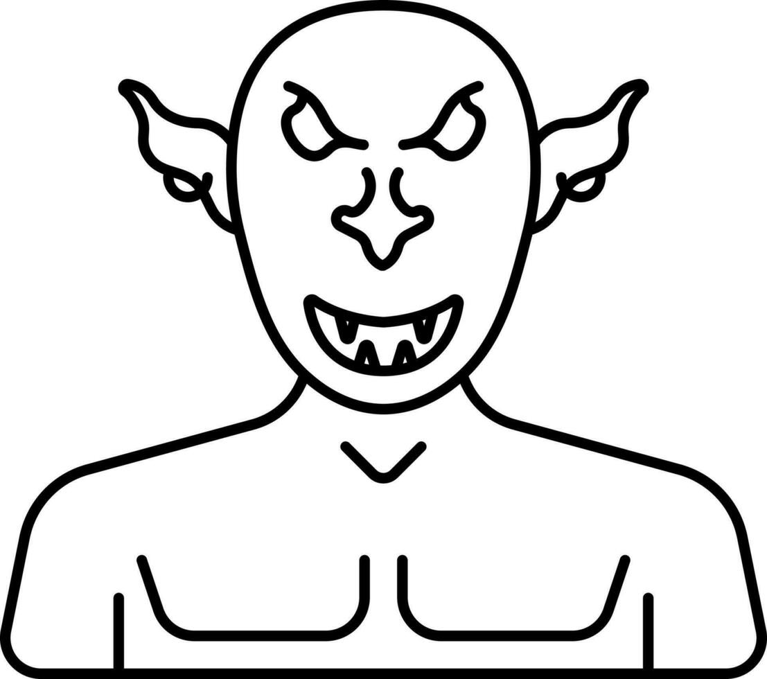 Goblin Monster Cartoon Icon In Line Art. vector