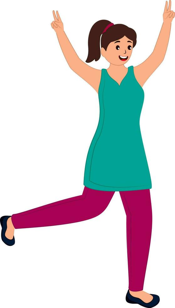 Character Of Cheerful Teenage Girl In Dancing Pose. vector