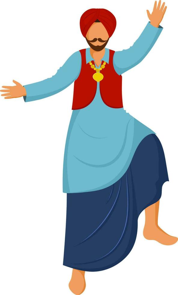 Faceless Punjabi Man Performing Bhangra Dance In Traditional Attire. vector