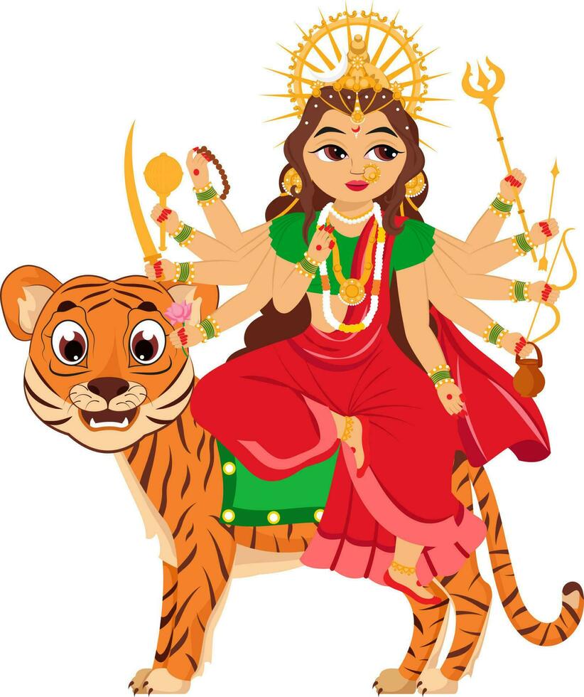 Indian Goddess Chandraghanta Sculpture On White Background. vector