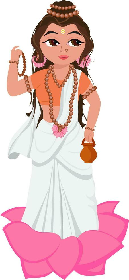 Goddess Brahmacharini Character On White Background. vector