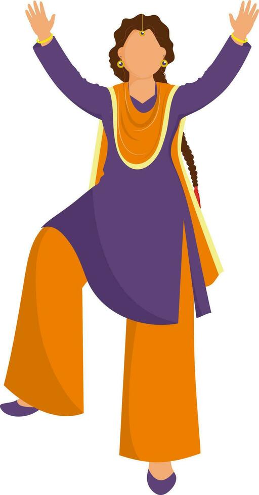 Faceless Punjabi Young Lady Performing Bhangra Dance In Traditional Attire. vector