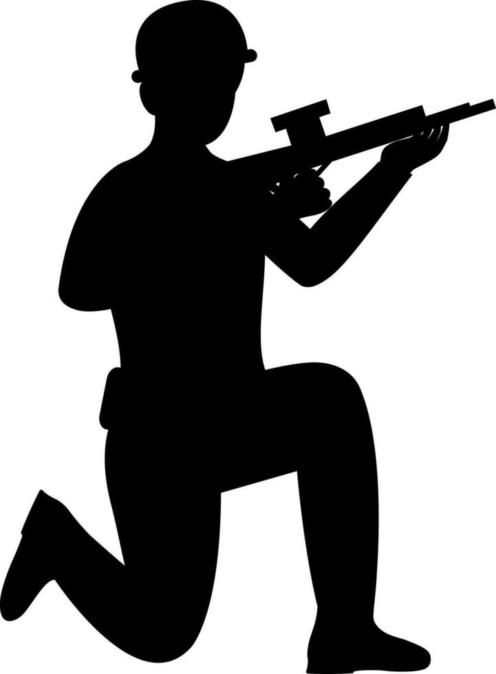 Silhouette Soldier Holding Rifle On White Background. vector