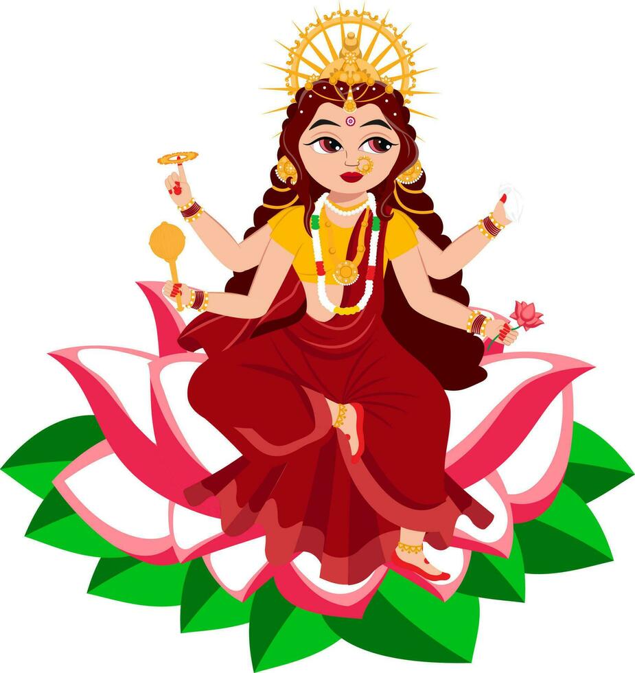Indian Goddess Siddhidatri Sculpture On White Background. vector