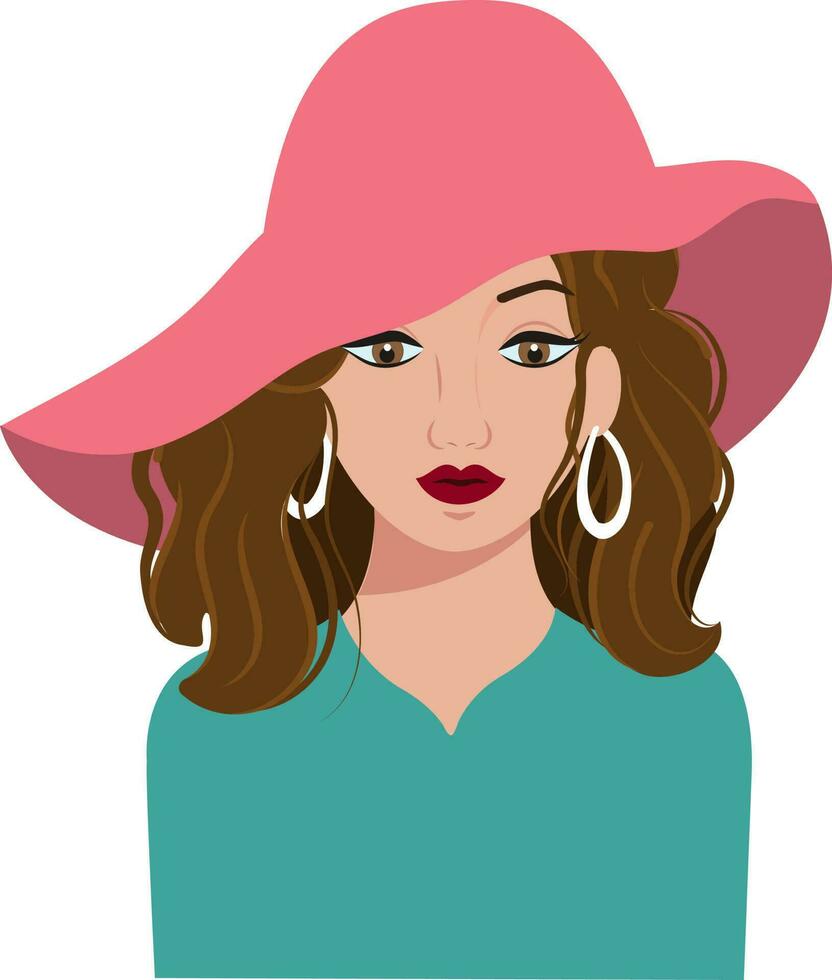 Fashionable Young Girl Wearing Hat Illustration In Doodle Art. vector