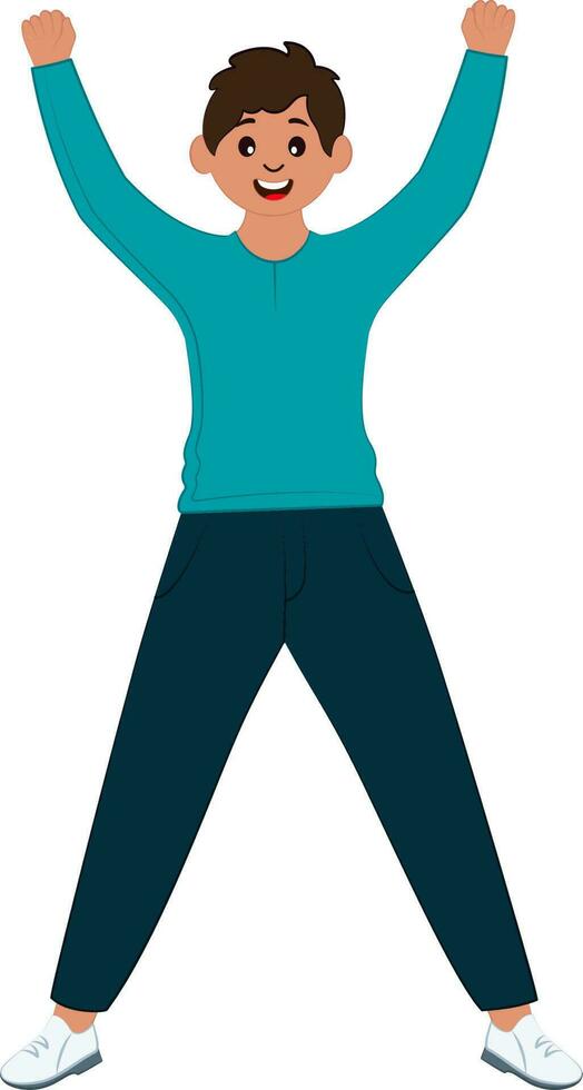 Happiness Young Boy Raising Hands In Standing Pose. vector