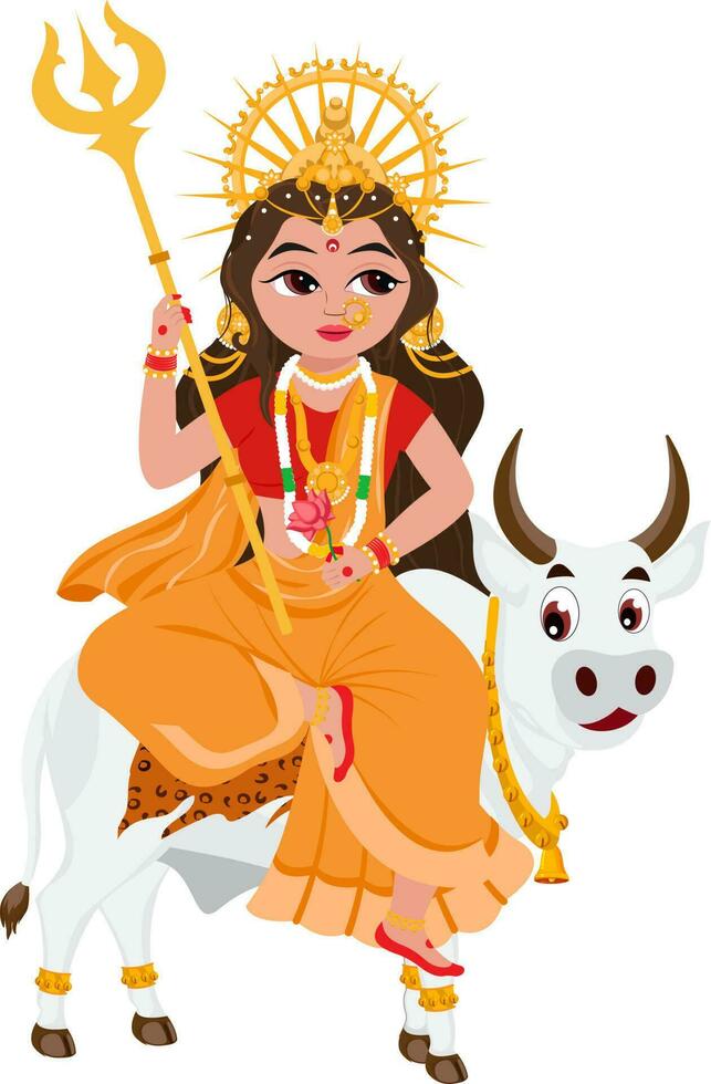 Statue Of Indian Goddess Shailputri On White Background. vector