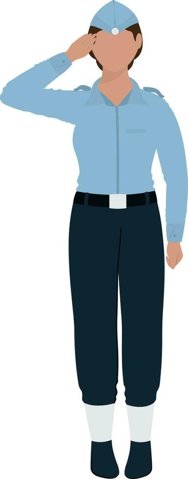 Faceless Air Force Woman Saluting In Standing Pose. vector