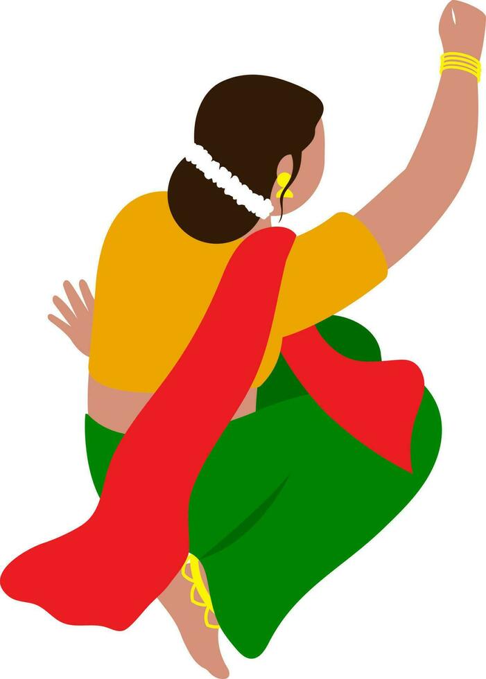 Back View Of South Indian Woman Sitting On White Background. vector