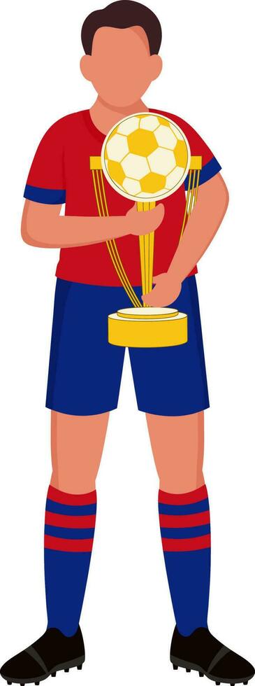 Faceless Soccer Player Holding Trophy Cup In Standing Pose. vector