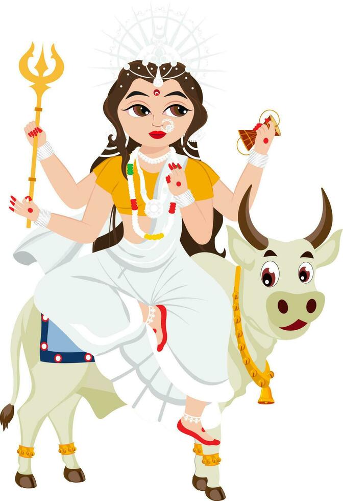 Statue Of Indian Goddess Mahagauri On White Background. vector