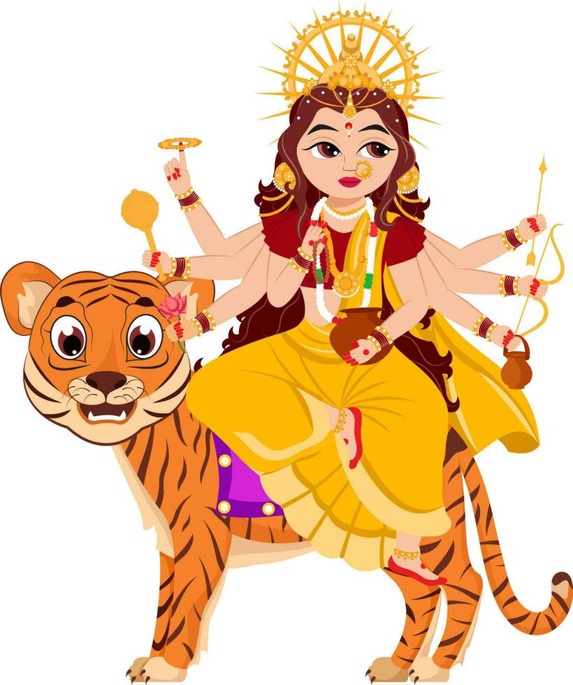 Statue Of Indian Goddess Kushmanda On White Background. vector