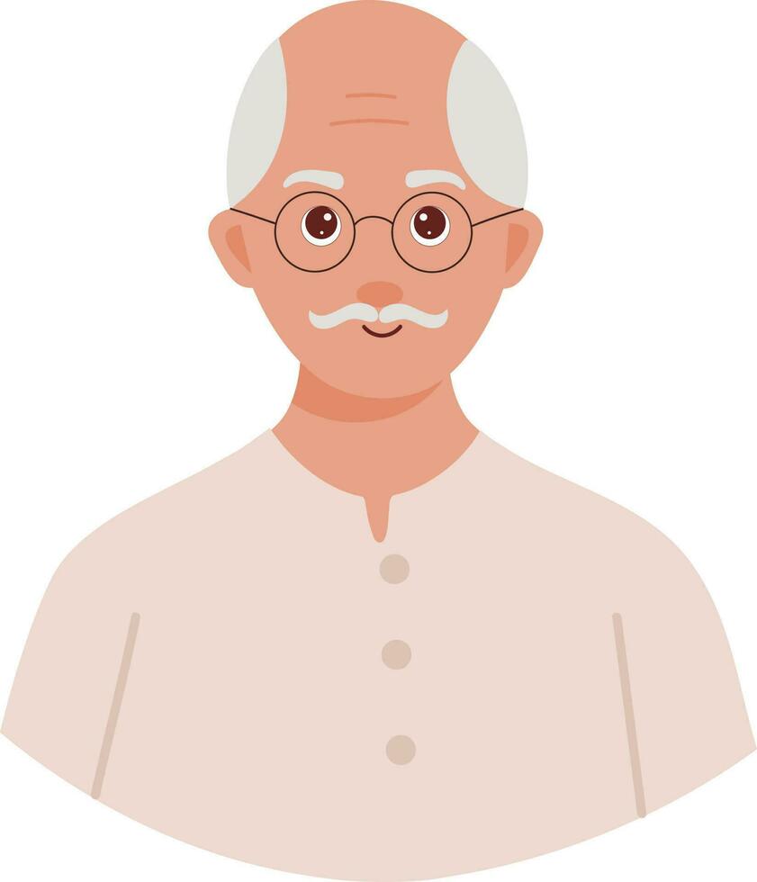 Elderly Man Wearing Eye Glasses Illustration In Flat Style. vector