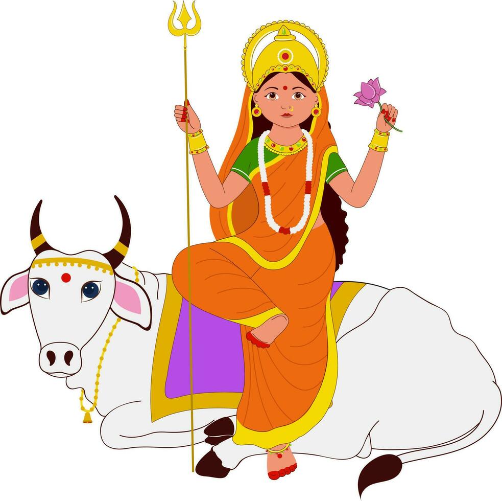 Statue Of Indian Goddess Shailputri On White Background. vector