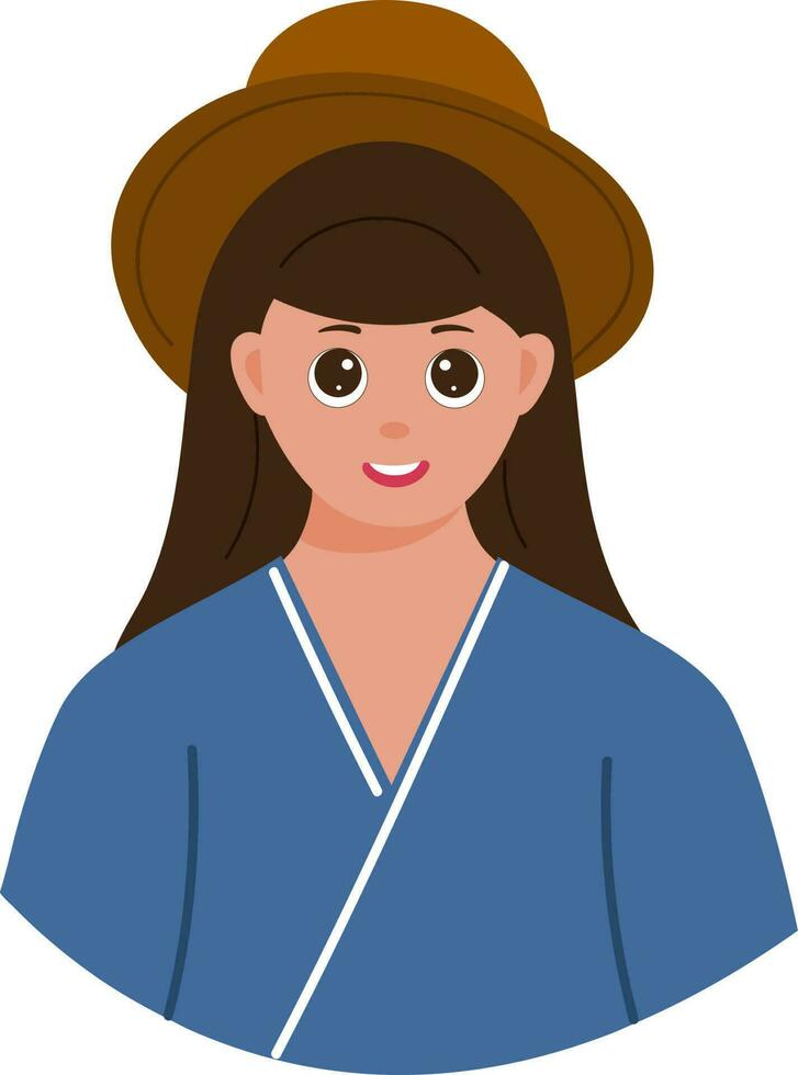 Smiley Young Girl Wearing Brown Hat Illustration. vector