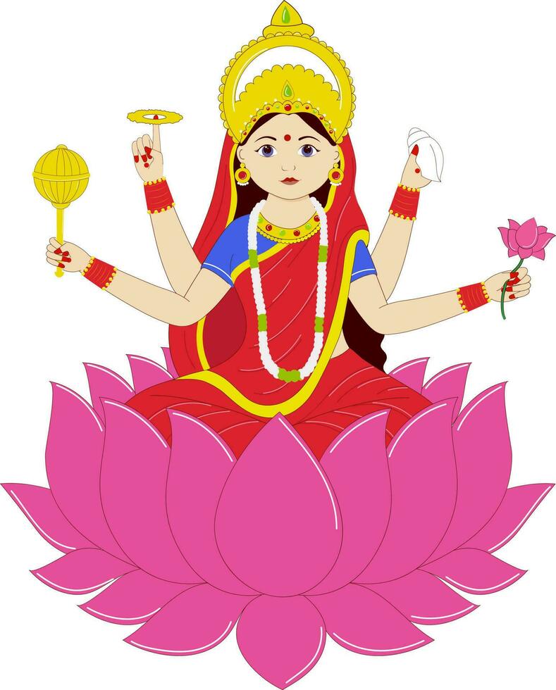 Indian Goddess Siddhidatri Sculpture On White Background. vector