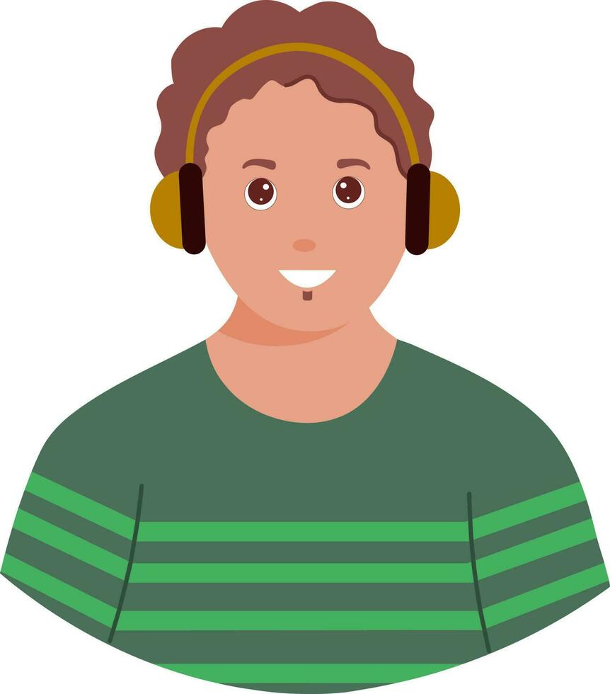 Cheerful Man Wearing Headset Illustration In Doodle Art. vector