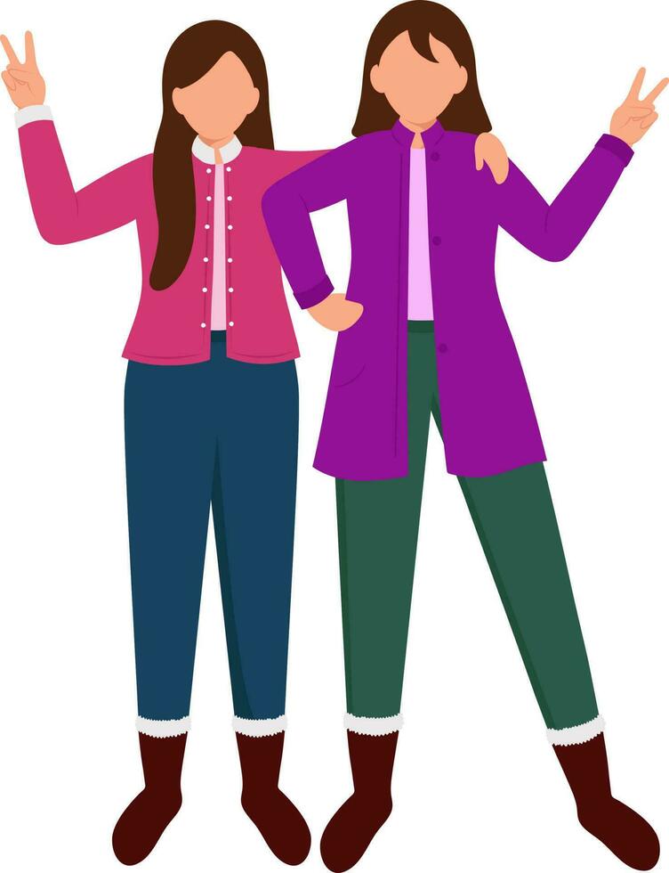 Faceless Young Women Giving Pose For Photoshoot In Woolen Clothes. vector