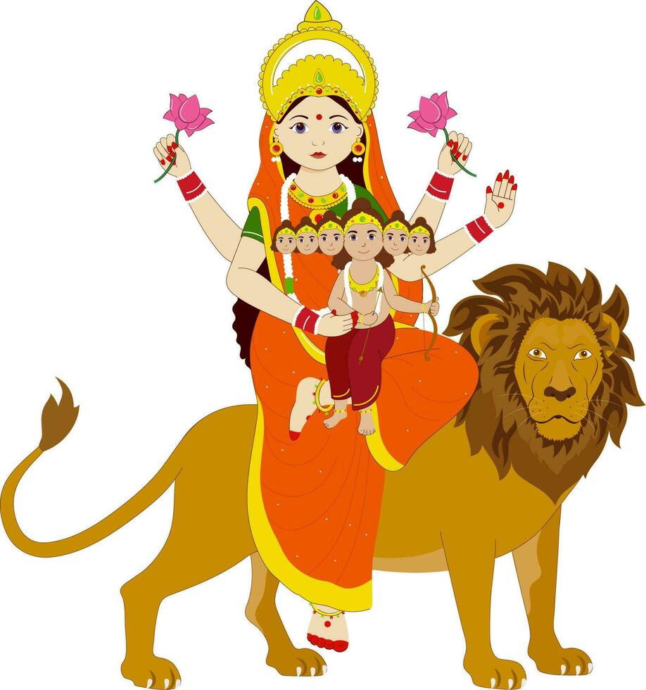Indian Goddess Skandmata Sculpture On White Background. vector
