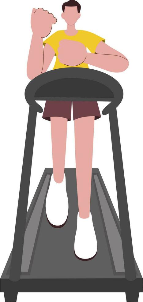 Faceless Young Man Walking On Treadmill Machine Against White Background. vector