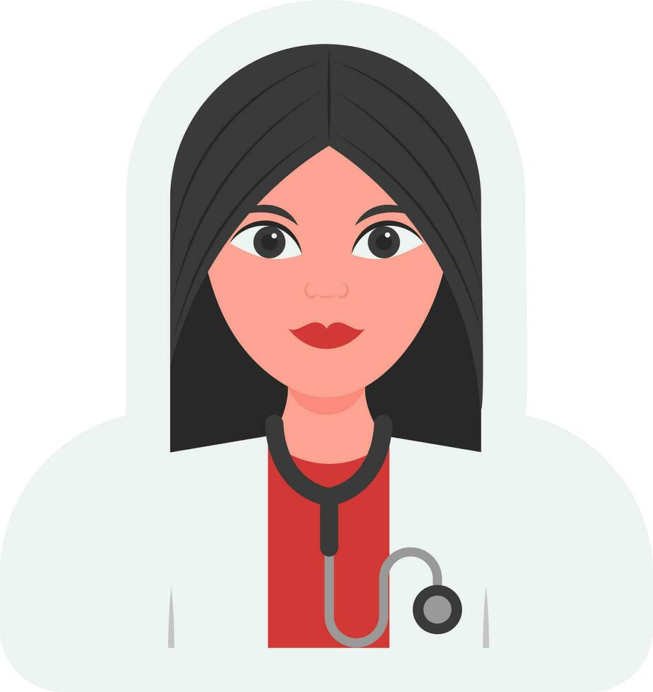 Sticker Style Female Doctor Character On White Background. vector