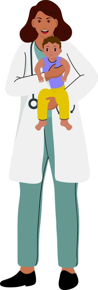 Female Doctor Holding A Baby In Standing Pose On White Background. vector