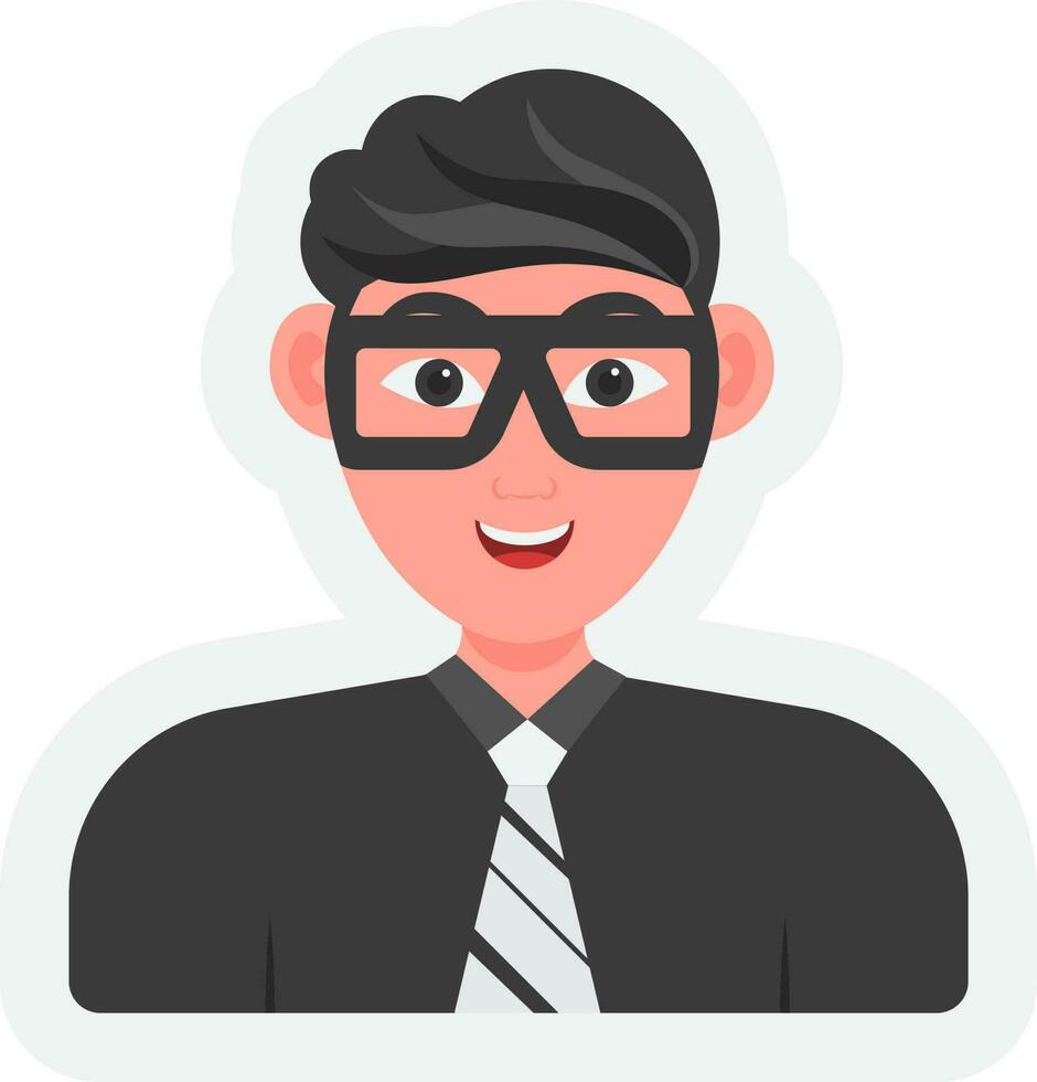 Sticker Style Businessman Or Manager Character On White Background. vector