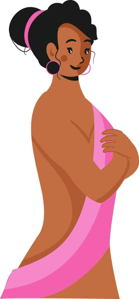 joven mujer cubierta su cuerpo desde rosado cinta en blanco antecedentes. vector
