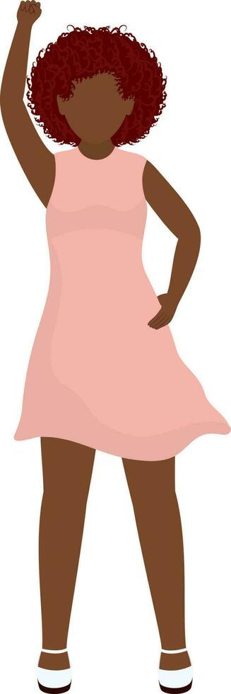 Faceless African Modern Young Girl Raising Fist Up In Standing Pose. vector