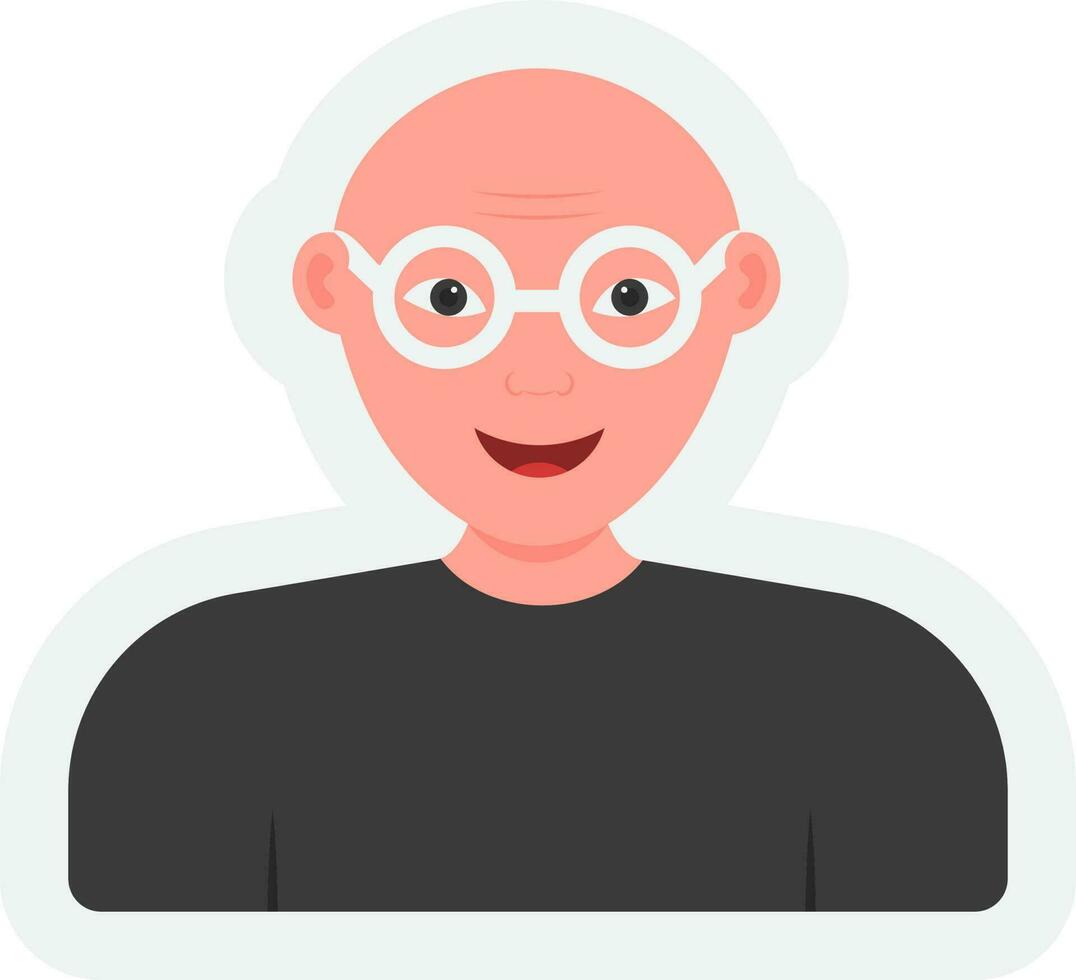 Sticker Style Bald Man Wearing Eyeglasses On White Background. vector