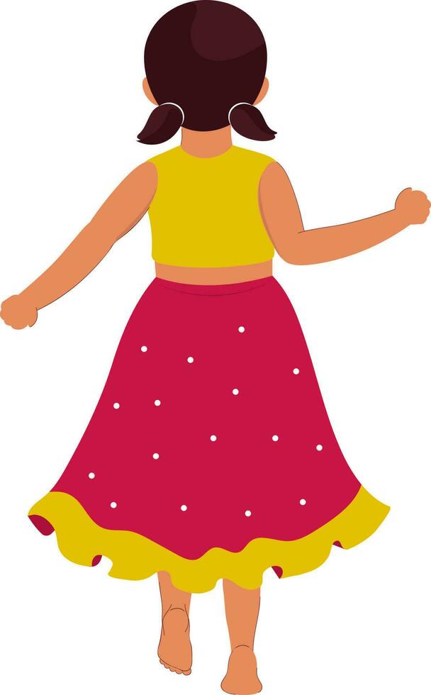 Back View Of Indian Young Girl Standing On White Background. vector