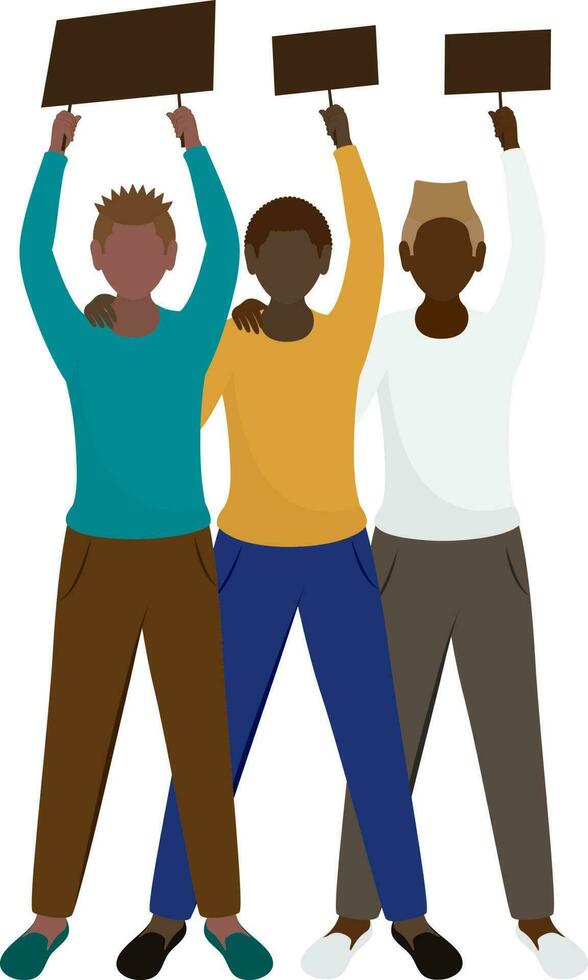 Faceless Multinational Male Protesters Standing Together On White Background For Black Lives Matter. vector