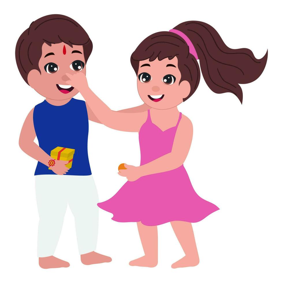 Cute Sister And Brother Celebrating Festival Of Raksha Bandhan On White Background. vector