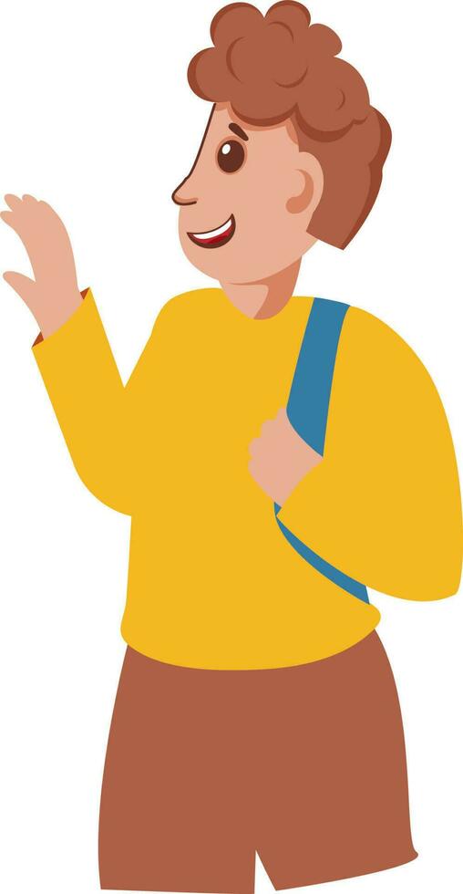 Cheerful Student Boy Holding Backpack On White Background. vector