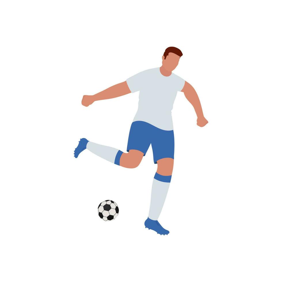 sin rostro fútbol jugador pateando pelota en blanco antecedentes. vector