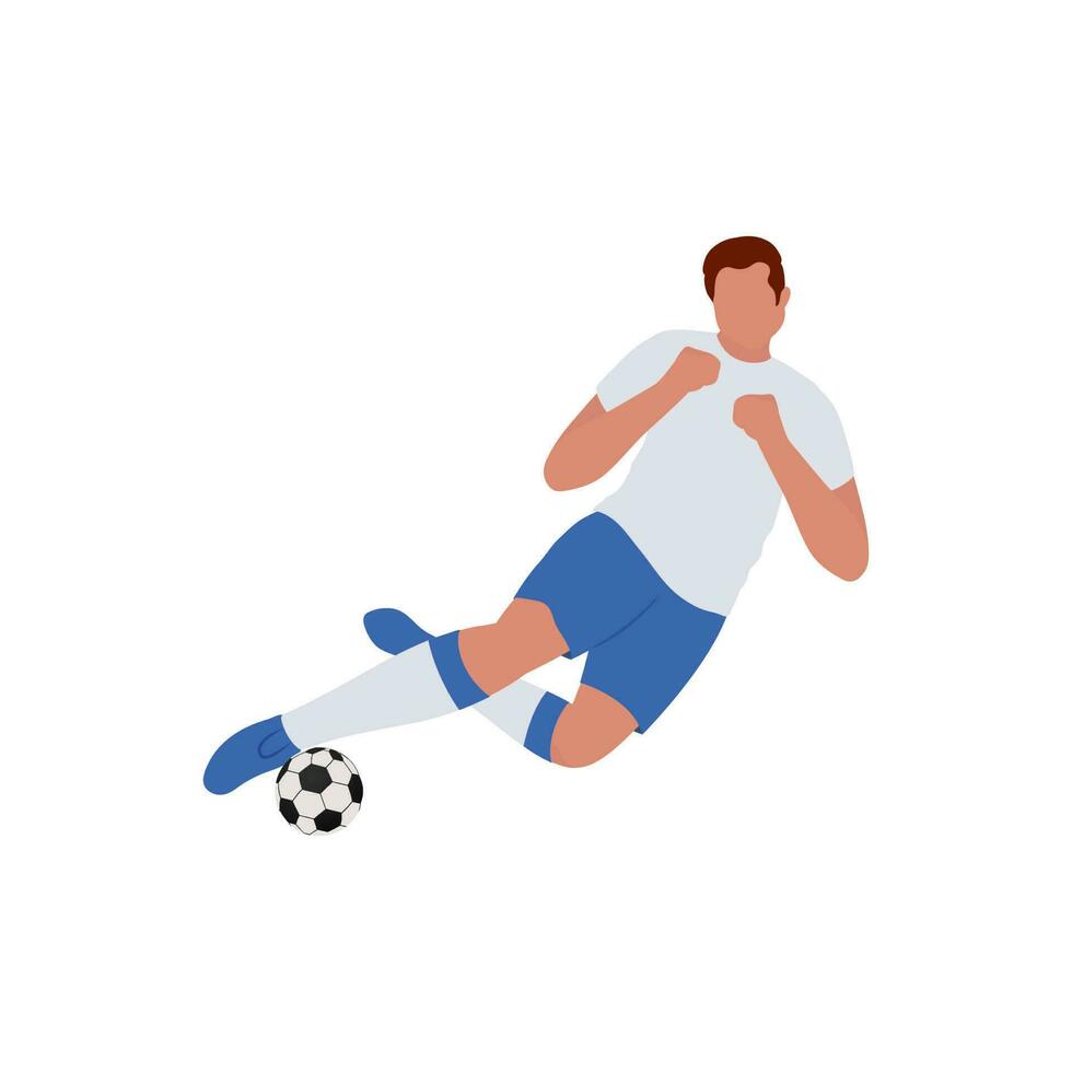 Faceless Footballer Player Kicking Ball On White Background. vector