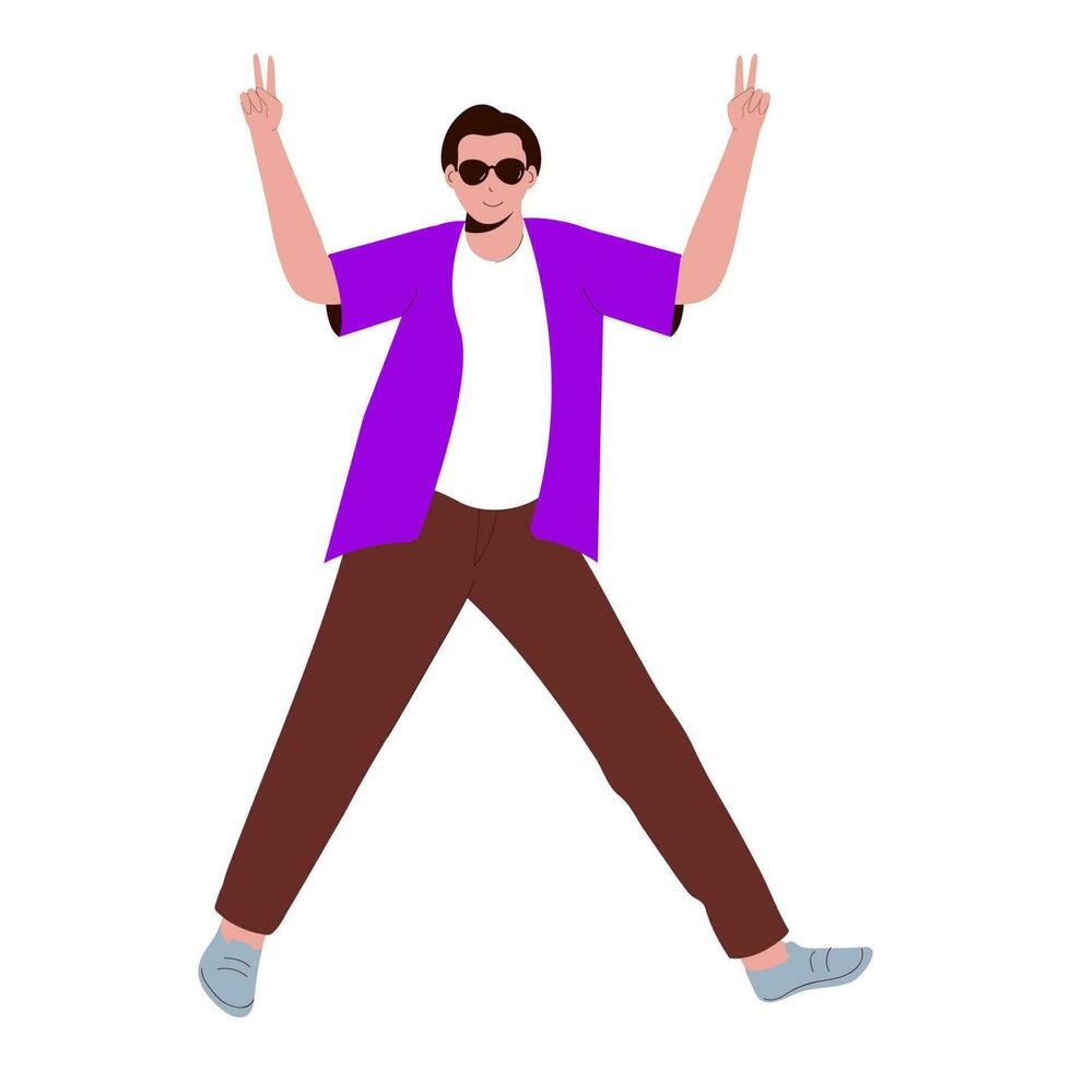 Rocker Man Wearing Goggles In Standing Pose On White Background. vector