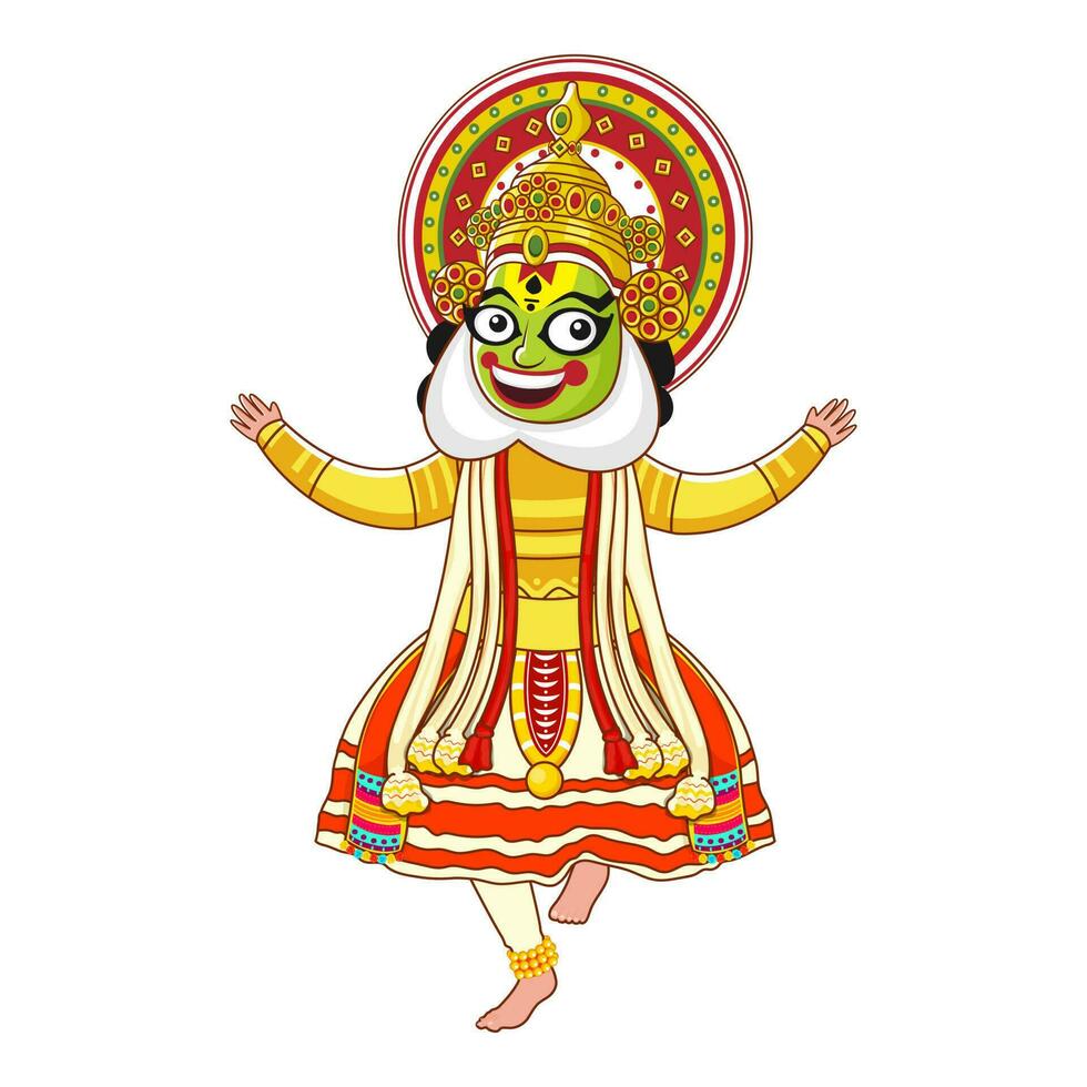 Kathakali Dancer Performing On White Background. vector