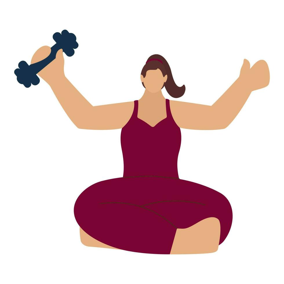 Faceless Young Woman Lifting Dumbbell Against White Background. vector