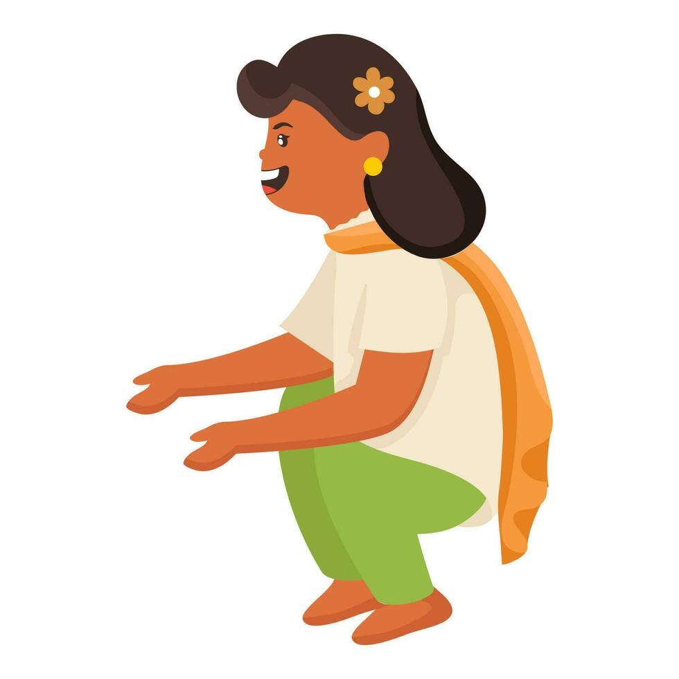 Side View Of Happiness Indian Girl Sitting On White Background. vector